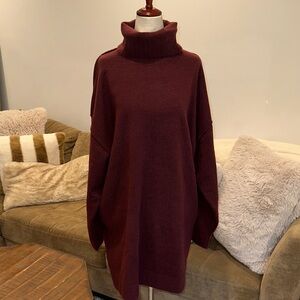 Weekday Deep Burgundy Turtleneck Tunic Sweater